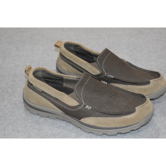 Skechers Mens Size 12 X Wide Memory Foam Leather Textile Shoes Brown 64365EWW - Picture 1 of 9